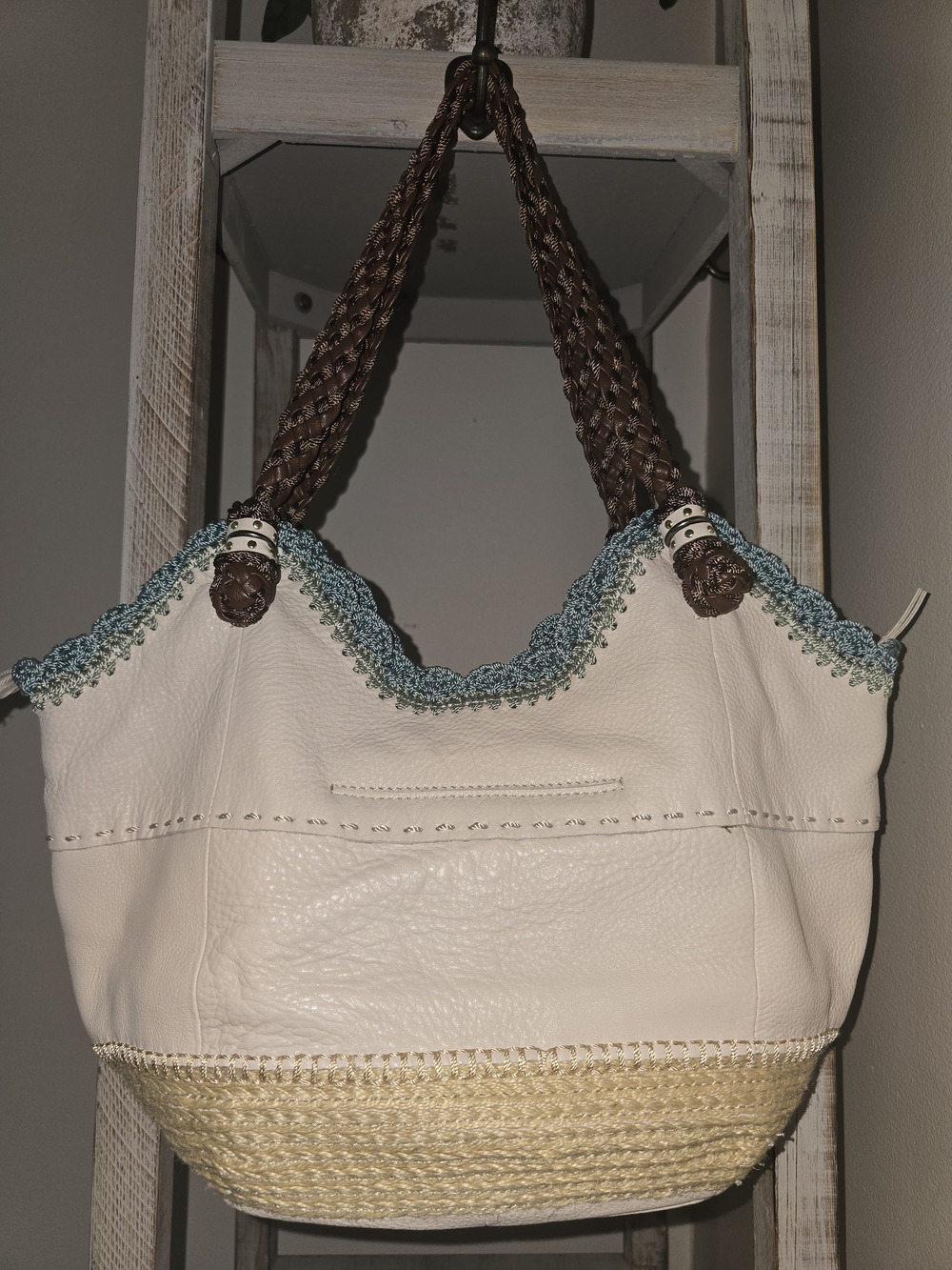 The Sak White and Tan Hobo with Braided Brown Handles - Picture 3 of 4